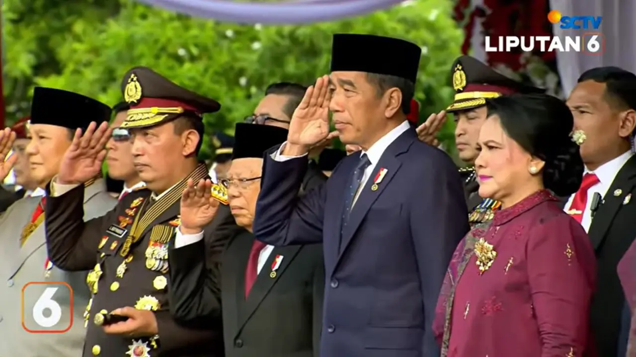 Prabowo Subianto mengikuti upacara peringatan Hari Ulang Tahun (HUT) ke-78 Bhayangkara Polri di Monas, Jakarta Pusat, Senin (1/7/2024).