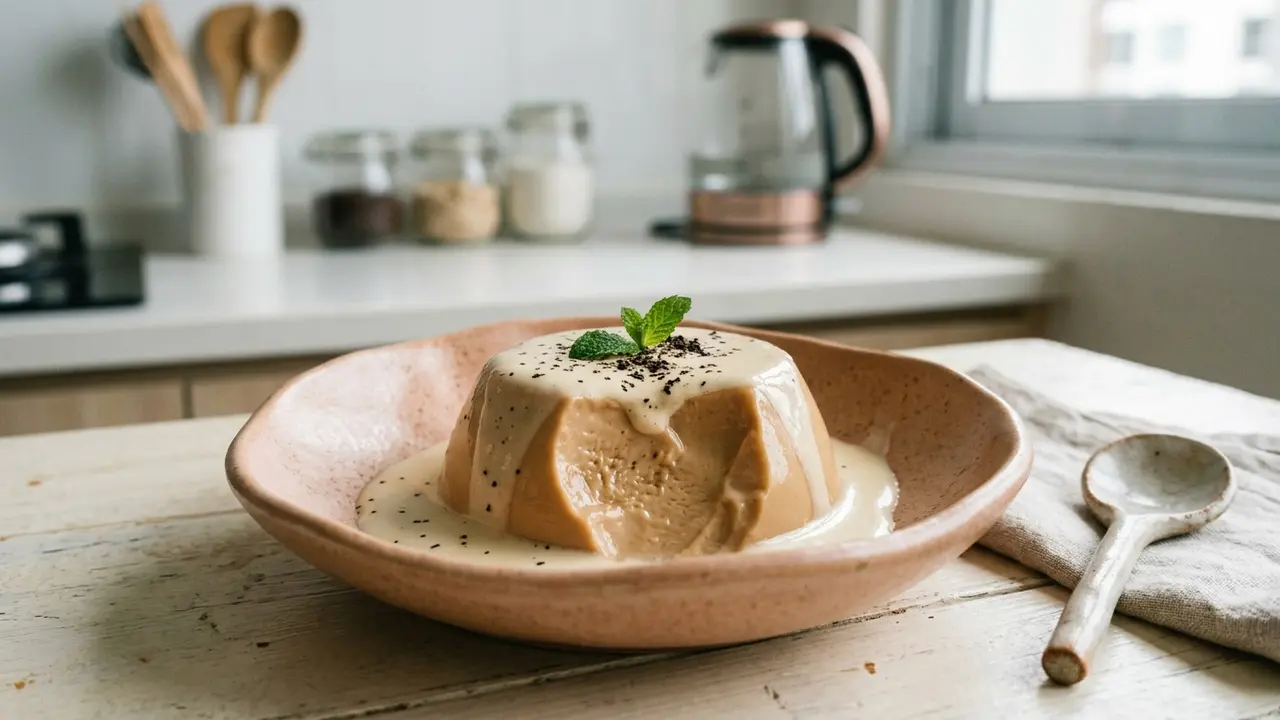 Puding Teh Tarik dengan Saus Susu (AI Generated)