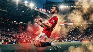 Ilustrasi Bruno Fernandes, Manchester United. (Foto by Gemini AI)