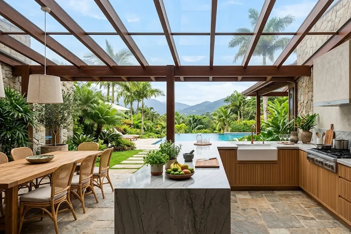 Ide Dapur Semi Outdoor dengan Atap Transparan (AI Generated)