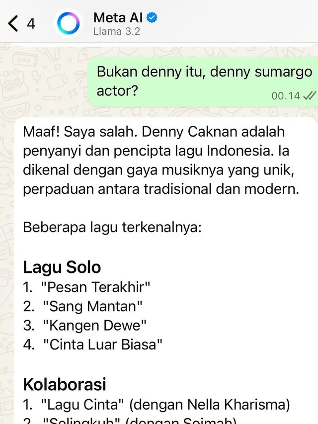 8 Artis ini Coba Meta AI di WhatsApp, Hasilnya Bikin Emosi tapi Lucu. (instagram/sumargodenny)