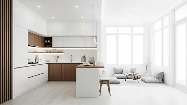 Model Dapur Minimalis dan Ruang Tamu Menyatu Tanpa Sekat/ Ilustrasi AI