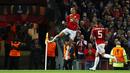 Zlatan Ibrahimovic membuka keunggulan Manchester United atas FC Zorya Luhansk pada laga kedua Grup A Liga Europa di Old Trafford, Jumat (30/9/2016) dini hari WIB. MU menang 1-0. (Action Images via Reuters/Jason Cairnduff)