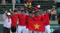 Tim Piala Davis Vietnam rayakan kemenangan usai kalahkan Indonesia (Reza Kuncoro/Liputan6.com)
