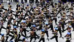 Polisi cilik baris-berbaris saat meramaikan peringatan HUT Bhayangkara ke-72 di Istora, Senayan, Jakarta, Rabu (11/7). Presiden Jokowi bertindak selaku inspektur upacara. (Liputan6.com/Johan Tallo)