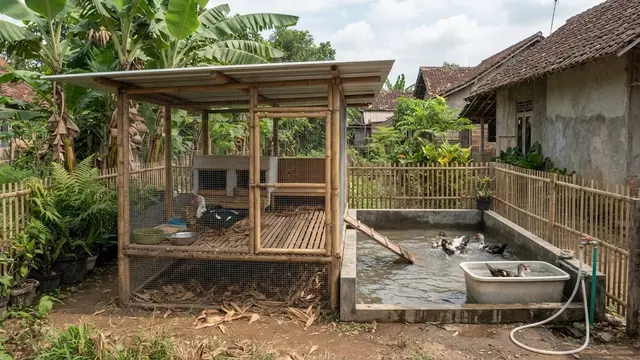 Model kandang entok yang mudah dibersihkan yang anti bau dan tidak ganggu tetangga model kandang terbuka dengan area mandi terpisah