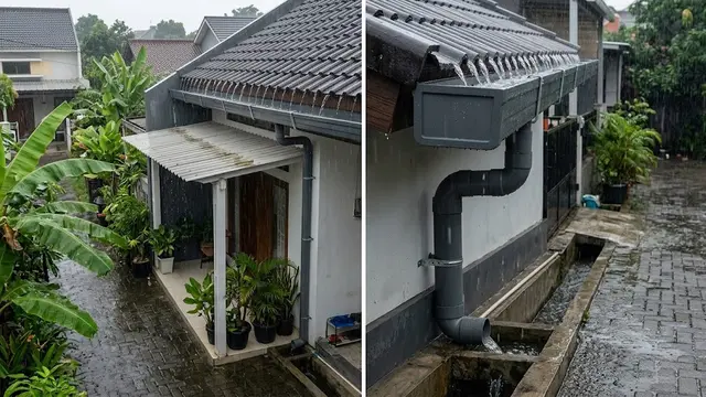 Talang air atap rumah untuk musim hujan yang kokoh dan anti tempias model persegi panjang