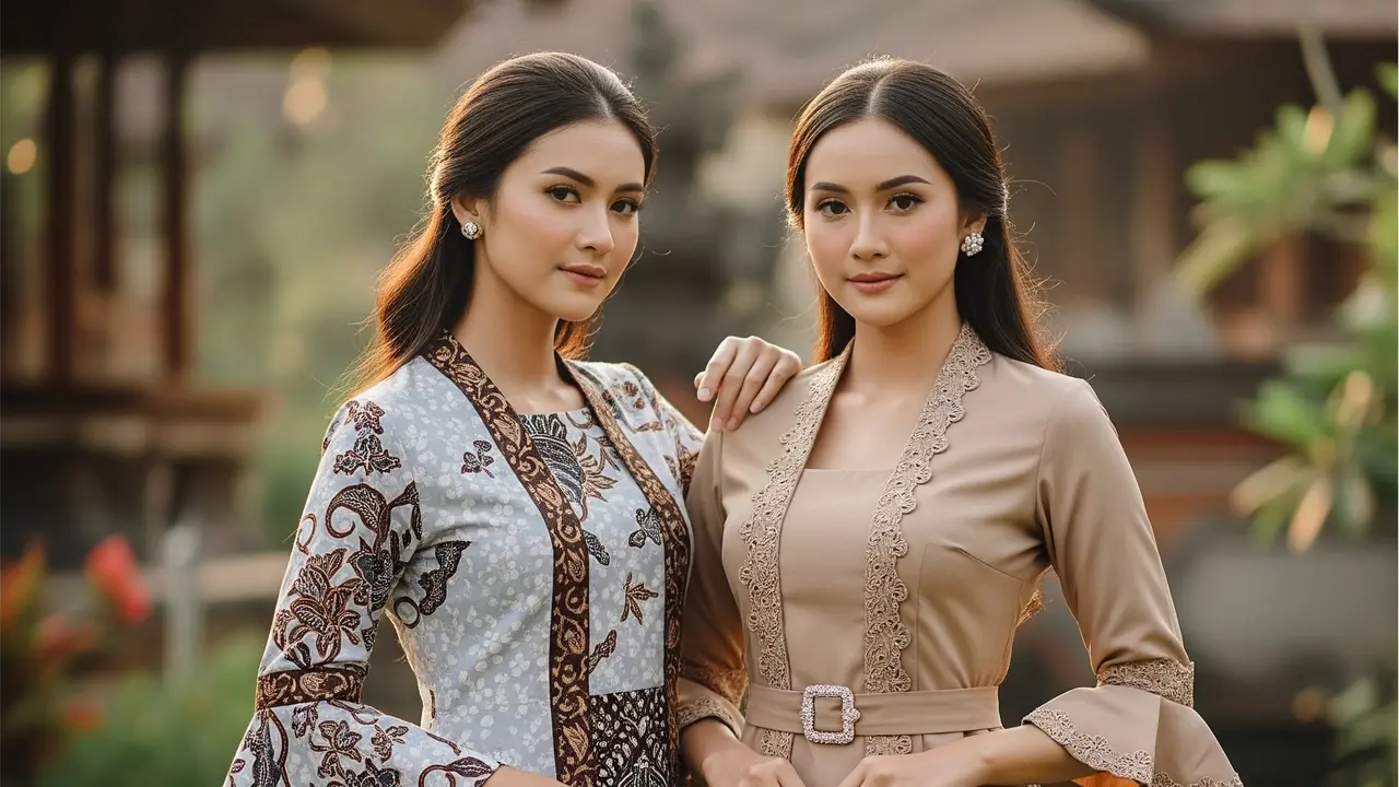 Batik Kombinasi Brokat Lengan Ruffle Modern