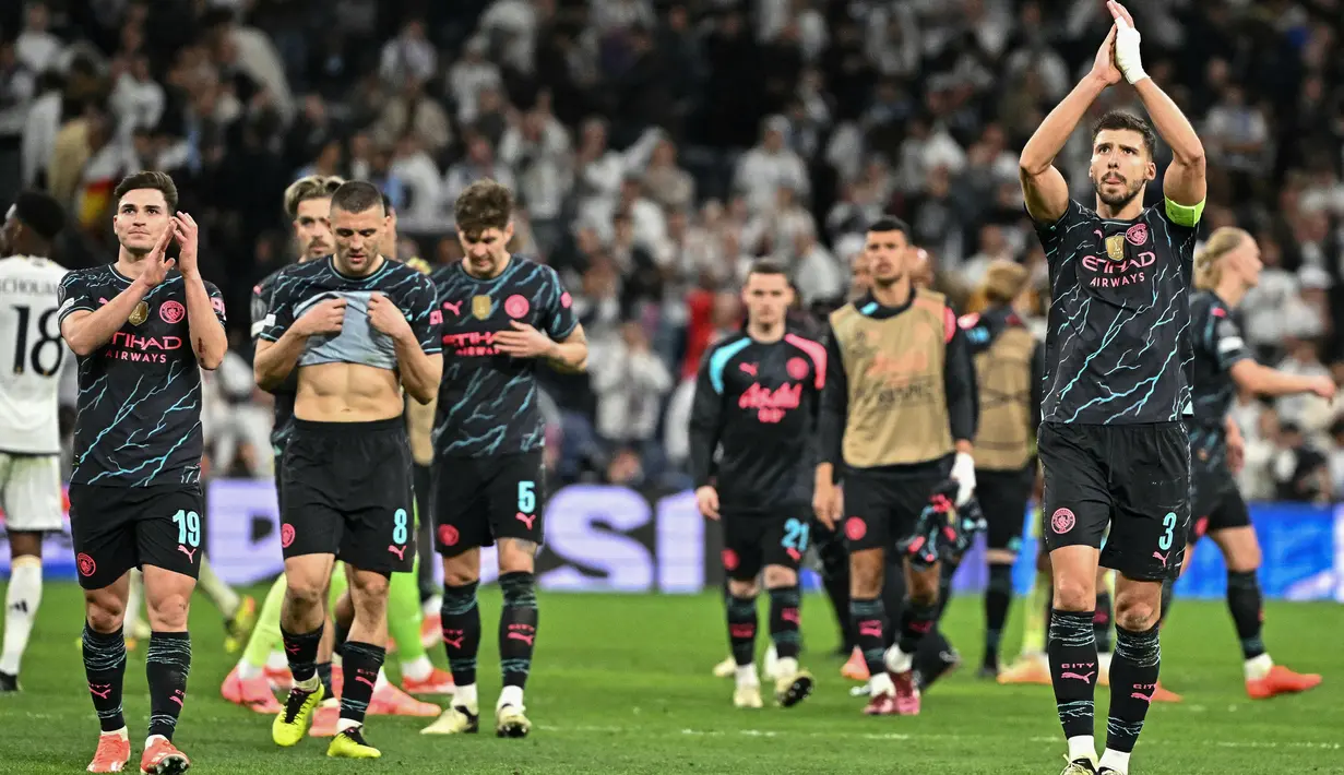 Leg kedua perempat final Liga Champions antara Manchester City melawan Real Madrid akan berlangsung di Etihad Stadium dan menjadi penentu keberhasilan untuk berlaga di fase berikutnya. (JAVIER SORIANO/AFP)