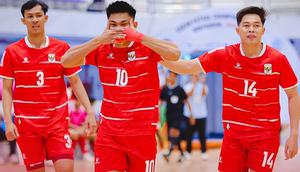Muhammad Sanjaya (10) mencetak tiga gol alias hattrick ke gawang Brunei Darussalam dalam laga perdana Grup B ASEAN Club Championship 2026 di Nathaburi Hall, Thailand, Senin (6/4/2026). (Dok. Timnas Futsal Indonesia)