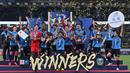 Dalam laga final yang digelar di Stadion Nasional Jepang, Sabtu (9/12/2023) Kawasaki Frontale mengalahkan sesama tim J1 League, Kashiwa Reysol lewat adu penalti 8-7 setelah di babak normal hingga perpanjangan waktu skor masih sama kuat 0-0. (AFP/JIJI Press/STR)