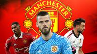Manchester United - Marcus Rashford, David De Gea, Bruno Fernandes (Bola.com/Adreanus Titus)