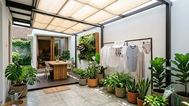 Model Teras Belakang Rumah Sempit untuk Tempat Jemuran