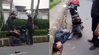 Pemotor arogan pukul pengendara motor lain sampai kejang-kejang (@forumwartanpolri)