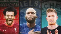 Ilustrasi - Mohamed Salah, Romelu Lukaku, Kevin De Bruyne (Bola.com/Lamya Dinata/Adreanus Titus)