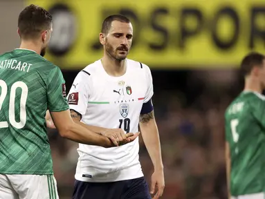 Italia harus menelan pil pahit usai di pastikan gagal meraih tiket langsung untuk lolos ke Piala Dunia 2022 di Qatar. (AP/Liam McBurney)