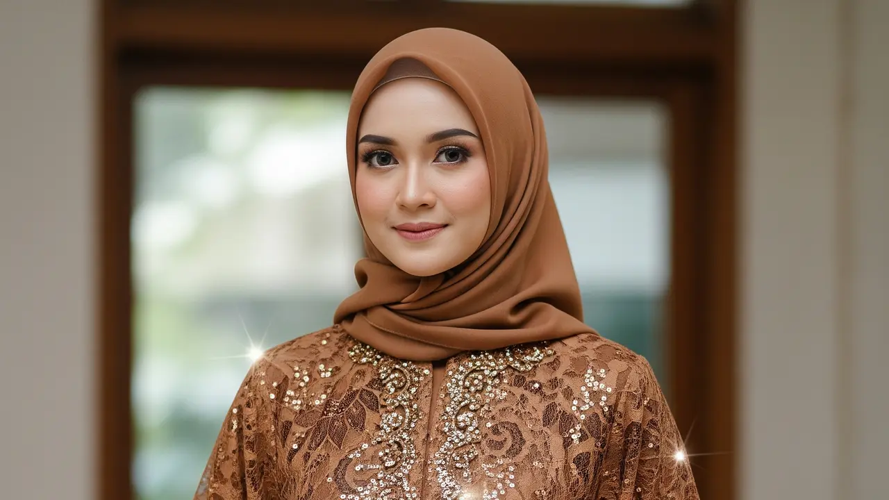 Model Gamis Batik Brokat Warna Bronze Terbaru untuk Ramadan 2026 (Image by Gemini AI)