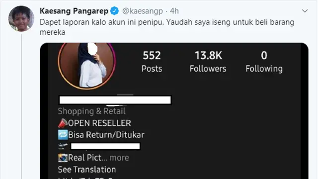 Kaesang Pangarep kerjai akun online shope penipu