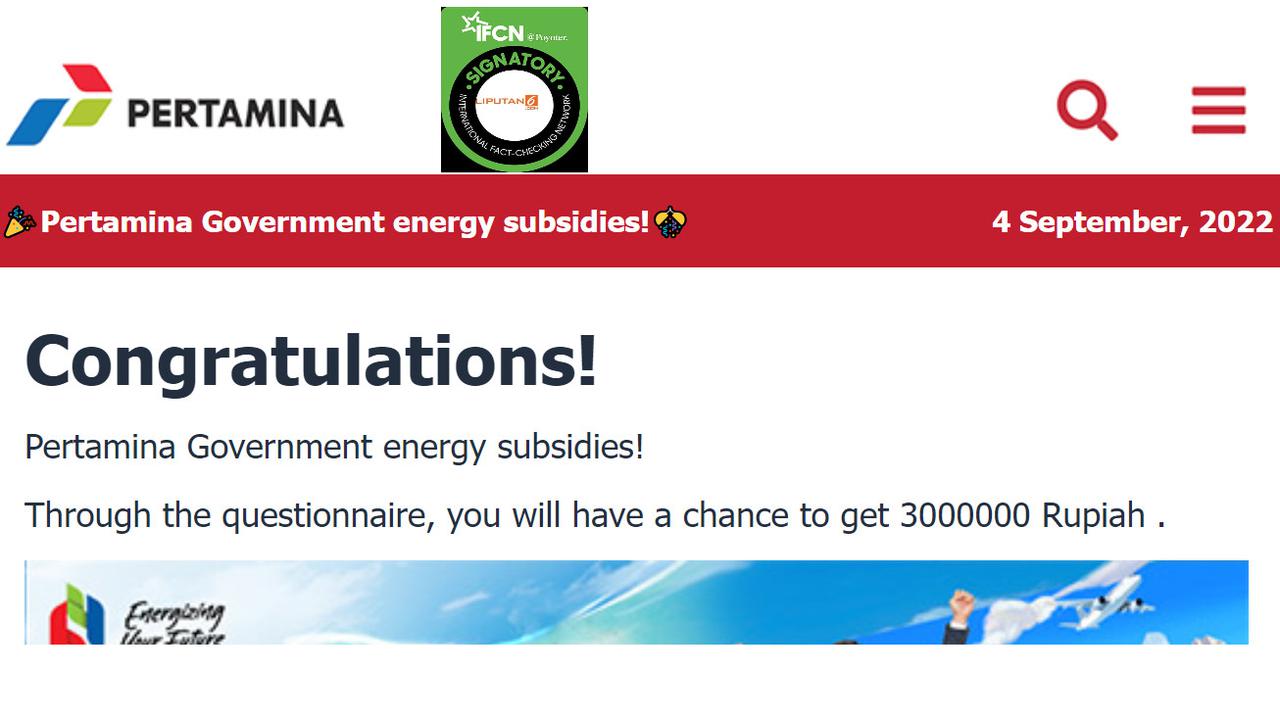 Tangkap layar klaim Pertamina bagikan subsidi energi dari pemerintah sebesar Rp 3 juta pada 4 September 2022