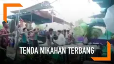 Momen pesta pernikahan mendadak bubar setelah tenda terbang hanya dalam sekejap mata.