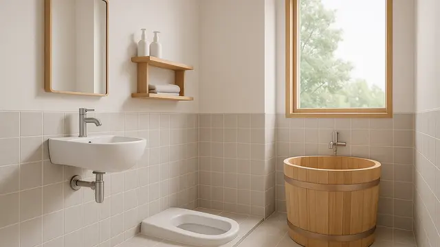 Desain Kamar Mandi Minimalis 2x2 Kloset Jongkok dan Bak Mandi/Ilustrasi AI
