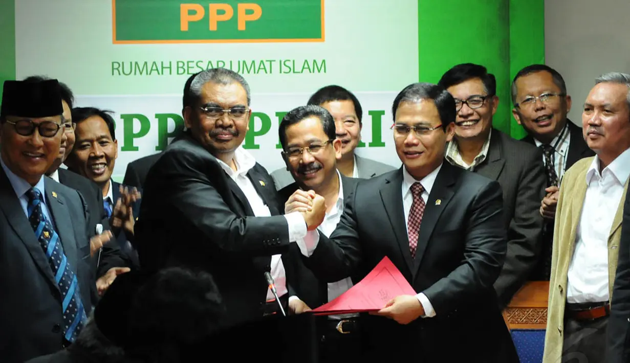 PPP sepakat untuk mendukung paket koalisi Indonesia Hebat dalam hal pemilihan MPR RI, Jakarta, (7/10/14). (Liputan6.com/Andrian M Tunay)