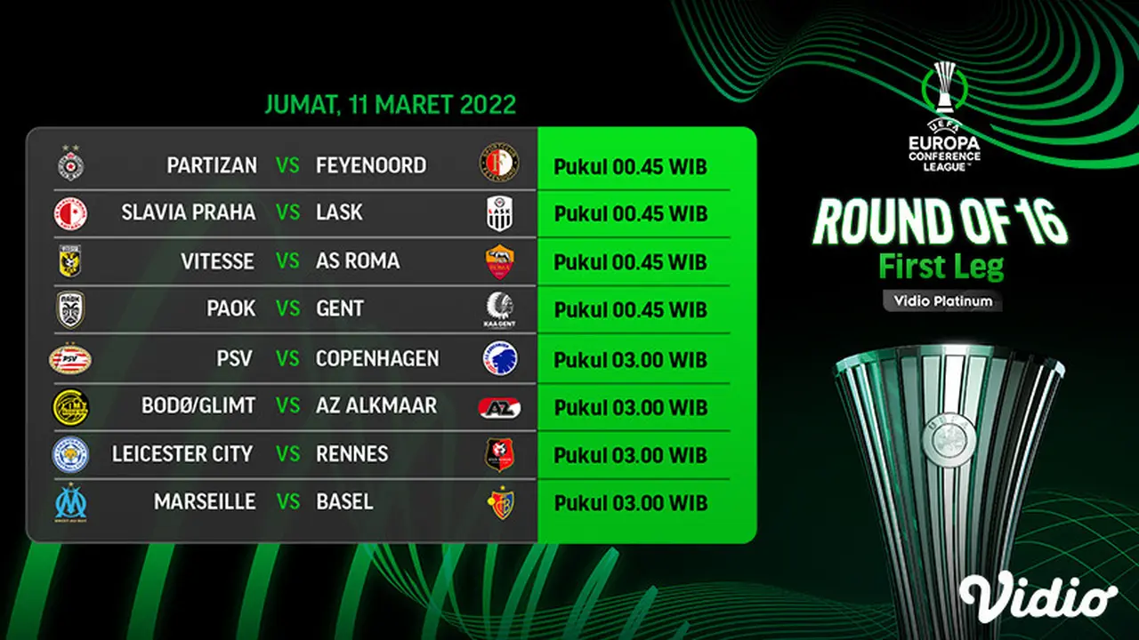 Link Live Streaming Pertandingan UEFA Conference League Babak 16 Besar di Vidio, Jumat 11 Maret 2022