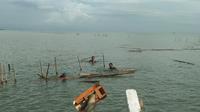 Nelayan Bongkar Patok Bambu Bekas Budidaya Rumput Laut dan Kerang Hijau. (Sabtu, 25/01/2025). (Istimewa).