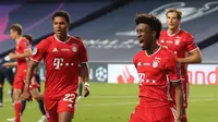 Winger Bayern Munchen, Kingsley Coman, merayakan gol ke gawang PSG pada laga final Liga Champions di Estadio da Luz, Senin (24/8/2020) dini hari WIB. Berkat gol Coman, Bayern menang 1-0 atas PSG. (Miguel A. Lopes / POOL / AFP)