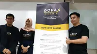 Ki-ka: Business Strategist Gopax Indonesia M Yusuf Musa, Operational Manager Shufi Diar, dan Legal Manager Gopax Indonesia Dauri Lukman. Liputan6.com/Agustin Setyo Wardani