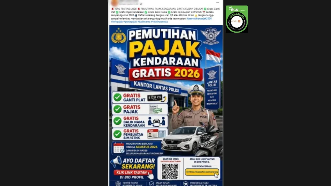 Cek Fakta Liputan6.com mendapati klaim link pendaftaran pemutihan pajak kendaraan gratis 2026.