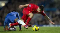 Suso merupakan jebolan akademi Liverpool yang promosi ke skuat utama pada 2012. Sayangnya, ia jarang dipercaya untuk bermain dan hanya mencetatkan 14 laga di Liga Inggris selama 3 musim. Pemain asal Spanyol tersebut kemudian memilih hengkang ke AC Milan. Bersama Rossori, Suso mampu tampil brilian dengan mencatatkan 126 penampilan dan 21 gol di Serie A Italia. Kini, sang pemain telah berseragam klub Liga Spanyol, Sevilla. (AFP/Adrian Dennis)