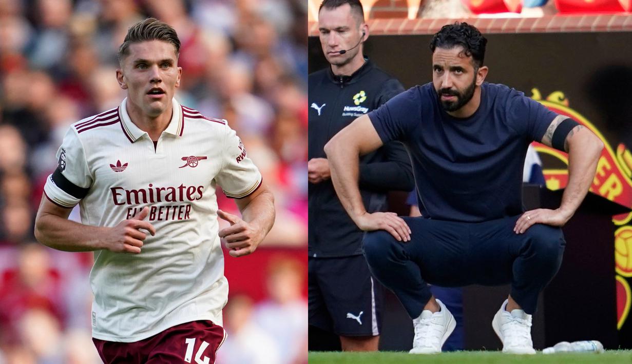 Pertandingan antara Manchester United melawan Arsenal menjadi ajang reuni bagi Viktor Gyokeres dan Ruben Amorim, Sabtu (17/08/2025) waktu setempat. (Foto Kolase: AP Photo)