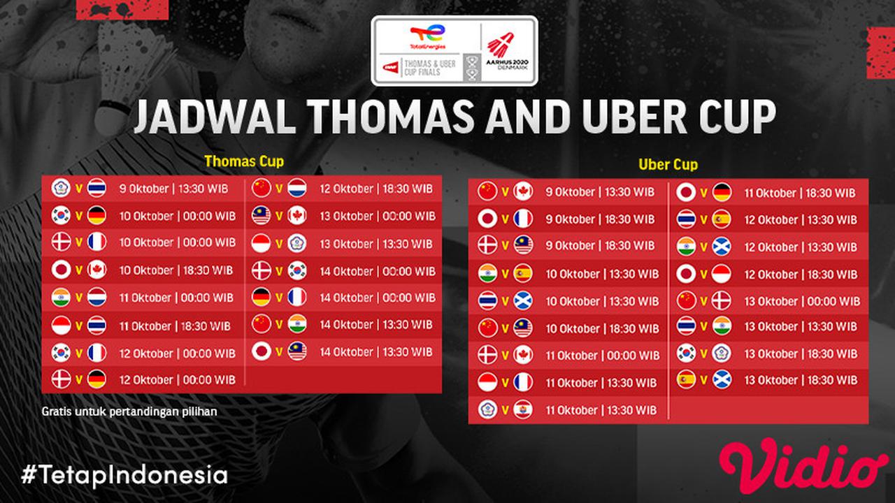Jadwal Lengkap Piala Thomas dan Uber Cup 2020 di Vidio