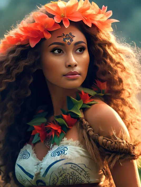 Melalui laman Instagram-nya, pelantun lagu 'Bahasa Cinta' itu juga mengunggah beberapa potret kemiripannya dengan Moana. Mulai dari warna kulit, hingga gaya rambut bergelombang. Foto tersebut merupakan karya seorang kreator Artifical Intelligence (AI) yang oleh Novia disebut unreal. Unggahan itu pun langsung banjir pujian karena begitu mirip dengan tokoh aslinya. (Liputan6.com/IG/@noviabachmid)