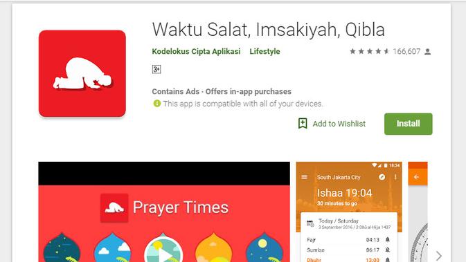 Aplikasi Waktu Salat, Imsak, dan Kiblat (Sumber: Google Play)