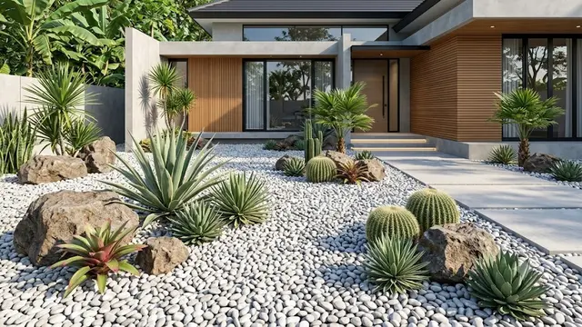 Taman Kering dengan Batu Koral dan Geotekstil