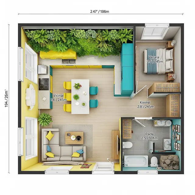 Denah Rumah Kecil dengan Dapur Terbuka