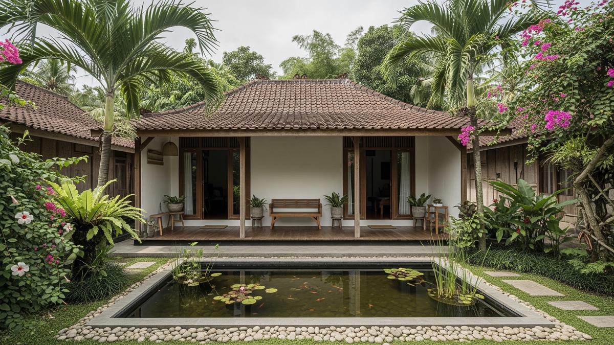 5 Model Rumah Minimalis Desa dengan Kolam Ikan Kecil di Depan Rumah yang Sejuk