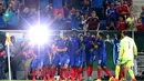 Pemain Prancis merayakan gol ketiga yang dicetak Lucas Tousart ke gawang Italia dalam final Piala Eropa U-19 di Sinsheim, Jerman, (24/7/2016). (AFP/Daniel Roland)