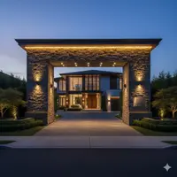 Gapura Batu Alam dengan Aksen Lampu di Depan Rumah (Created by AI)