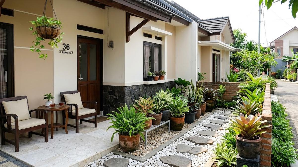6 Inspirasi Teras Rumah Tipe 36 dengan Sentuhan Batu Alam, Bikin Fasad Makin Estetik