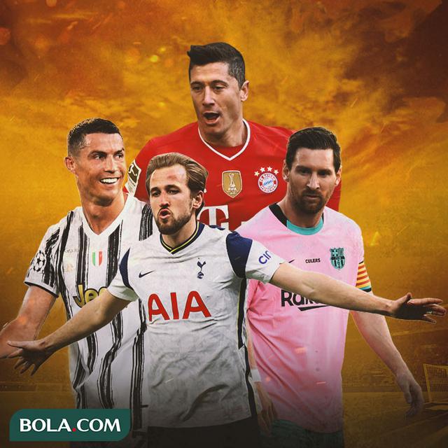 Ilustrasi - Lionel Messi, Cristiano Ronaldo, Robert Lewandowski, Harry Kane