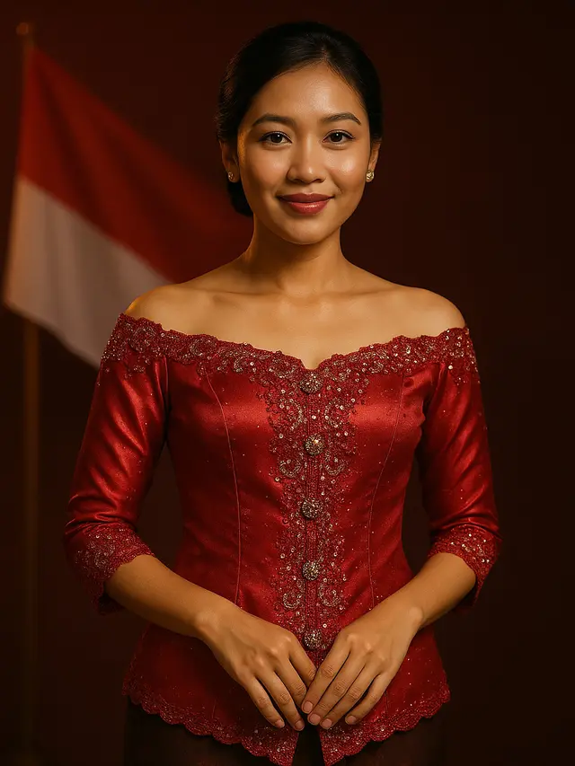 Model Kebaya Sabrina Kancing Depan Terbaru untuk Peringati Hari Kemerdekaan (Image by ChatGPT)