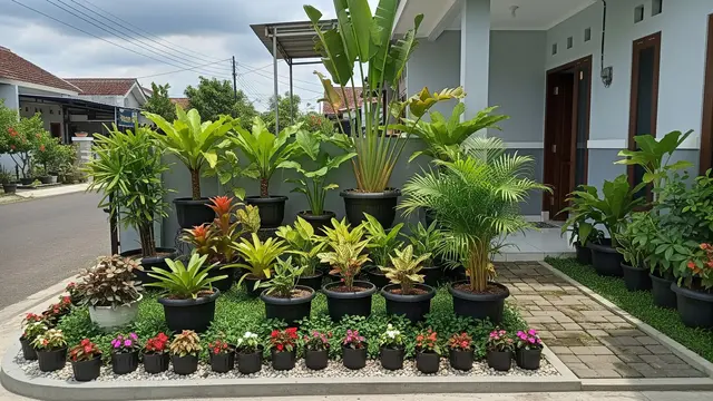 Inspirasi Taman Tropis Mini untuk Rumah Subsidi Model Pot dengan Ukuran Berbeda