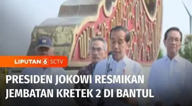 Presiden Joko Widodo meresmikan Jembatan Kretek 2 di Bantul, DIY. Diharapkan pembangunan jalur penghubung itu dapat meningkatkan produksi jasa dan juga barang di jalur pantai selatan Pulau Jawa tersebut.