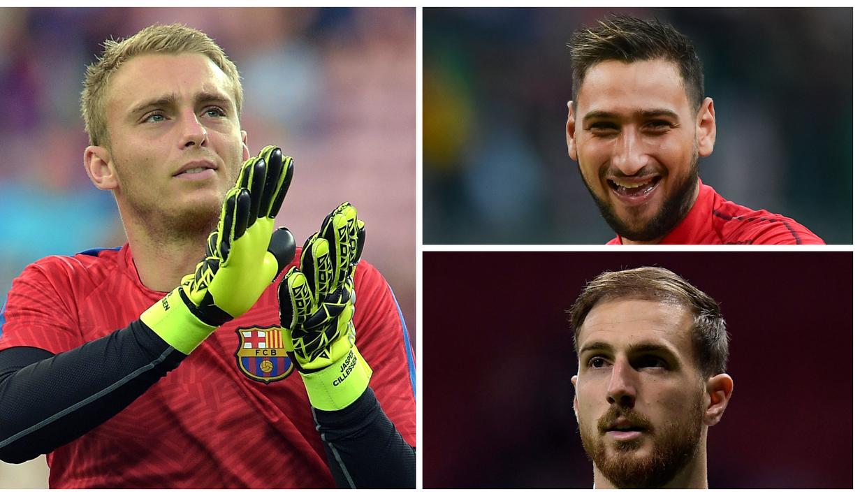 Keengganan David de Gea memperpanjang kontrak membuat Manchester United berputar otak. Setan merah harus segera mencari pengganti sepadan kiper 28 tahun tersebut. (Kolase Foto AFP)