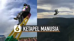 Beredar video seorang pria mencoba wahana ekstrim ketapel manusia.