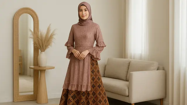 8 Model Gamis Brokat Kombinasi Batik Terbaru Tren 2025, Anggun dan Penuh Karakter