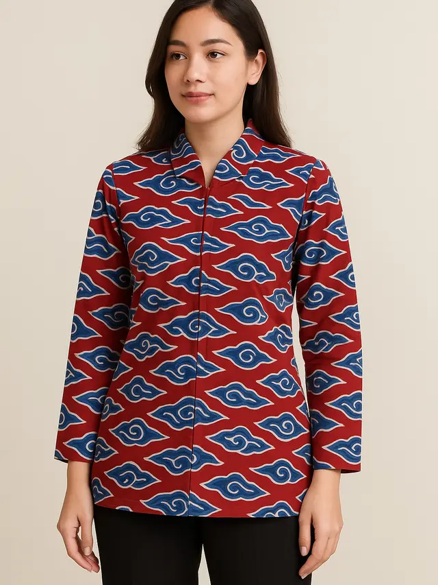 Model Baju Batik Mega Mendung Wanita untuk Kerja Kantoran